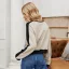 Confortable Femme Tomber Kaki Ample Sweats 2021 Encolure Dégagée Désinvolte Hiver Coton Manches Longues Patchwork Hauts