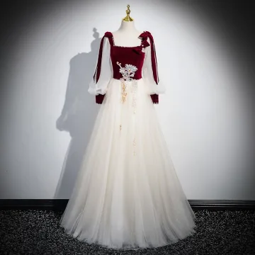 Elegant Burgundy Sequins Pearl Prom Dresses 2025 Square Neckline Long Sleeve Backless Floor Length Long Prom Formal Dresses