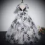 Elegant Black Printing Prom Dresses 2023 Ball Gown Square Neckline Puffy Short Sleeve Backless Bow Floor-Length / Long Prom Formal Dresses