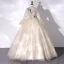Élégant Champagne Paillettes En Dentelle Fleur Robe De Bal 2022 Robe Boule Col Haut Manches de cloche Longue Robe De Ceremonie