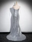 Sexy Scintillantes Argenté Paillettes Robe De Soirée 2024 Trompette / Sirène Bretelles Spaghetti Sans Manches Dos Nu Train De Balayage Soirée Robe De Ceremonie