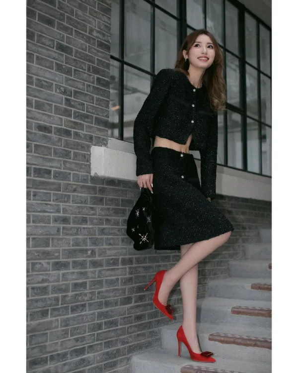 Fashion Black Evening Party Rhinestone Suede Leather Pumps 2023 10 cm Stiletto Heels Pointed Toe Pumps High Heels