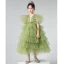 Chic / Belle Vert Cendré Volants en Cascade Anniversaire Robe Ceremonie Fille 2022 Princesse V-Cou Manches Courtes Dos Nu Longue Robe Ceremonie Fille