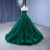 High-end Vintage / Retro Dark Green Pleated Prom Dresses 2023 Ball Gown Strapless Beading Sleeveless Backless Sweep Train Prom Formal Dresses