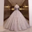 Elegant Purple Prom Dresses 2022 Ball Gown Scoop Neck Beading Sequins Short Sleeve Backless Floor-Length / Long Formal Dresses