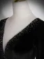 Exquisite Black Rhinestone Prom Dresses 2026 A-Line / Princess V-Neck 3/4 Sleeve Backless