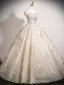Chic / Beautiful Champagne Beading Sequins Prom Dresses 2025 Ball Gown Off-The-Shoulder Short Sleeve Backless Floor-Length / Long Prom Formal Dresses