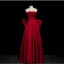 Classy Burgundy A-Line / Princess Prom Dresses 2024 Strapless Short Sleeve Backless Bow Floor-Length / Long Prom Formal Dresses