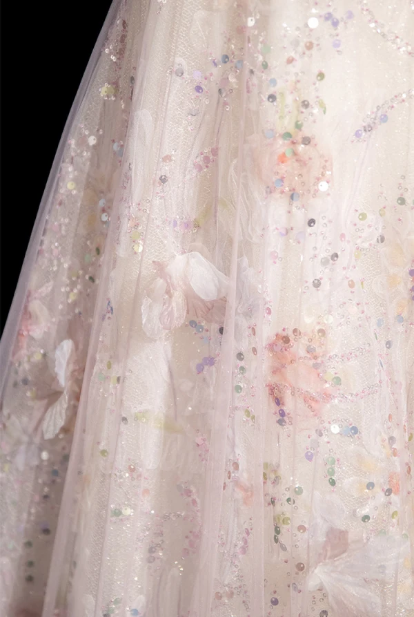 Élégant Rougissant Rose Appliques Paillettes Robe De Bal 2024 Princesse De l'épaule Manches Courtes Dos Nu Longue Promo Robe De Ceremonie