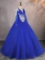 Vintage / Retro Royal Blue Beading Pearl Rhinestone Prom Dresses 2025 Ball Gown V-Neck Sleeveless Backless Floor-Length / Long Formal Dresses