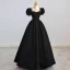 Vintage / Retro Black Evening Dresses Prom Dresses 2022 A-Line / Princess Crossed Straps Beading Puffy Short Sleeve Backless Solid Color Floor-Length / Long Satin Square Neckline Dancing Formal Dresses