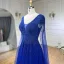High-end Royal Blue Handmade  Beading Prom Dresses 2024 A-Line / Princess V-Neck Sleeveless Backless Floor-Length / Long Prom Formal Dresses