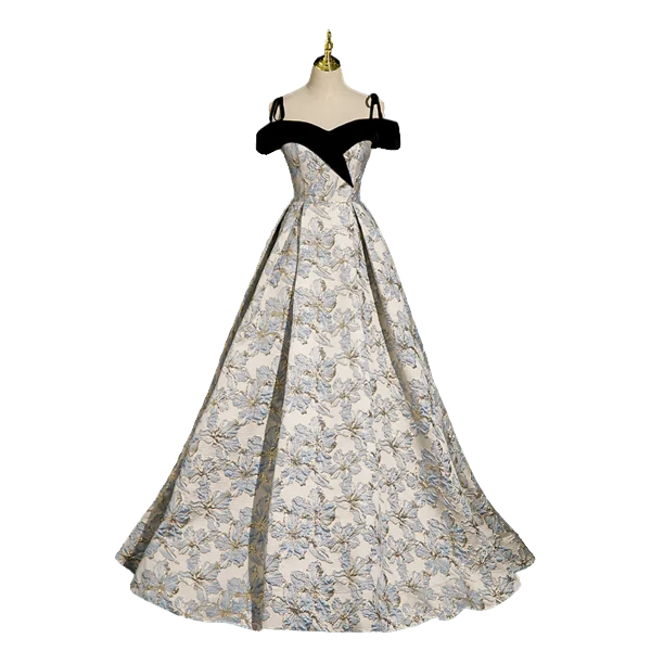 Elegant Black Printing Prom Dresses 2023 A-Line / Princess Spaghetti Straps Sleeveless Backless Floor-Length / Long Prom Formal Dresses