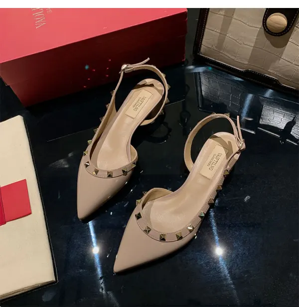 Charming Pool Blue Rivet Evening Party Womens Sandals 2022 Leather 3 cm Low Heel Thick Heels Pointed Toe Womens Shoes