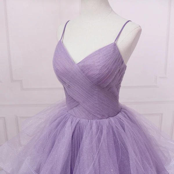 Charmant Lavendel Fallende Rüsche Ballkleider 2023 Ballkleid Spaghettiträger Ärmellos Rückenfreies Lange Ball Festliche Kleider