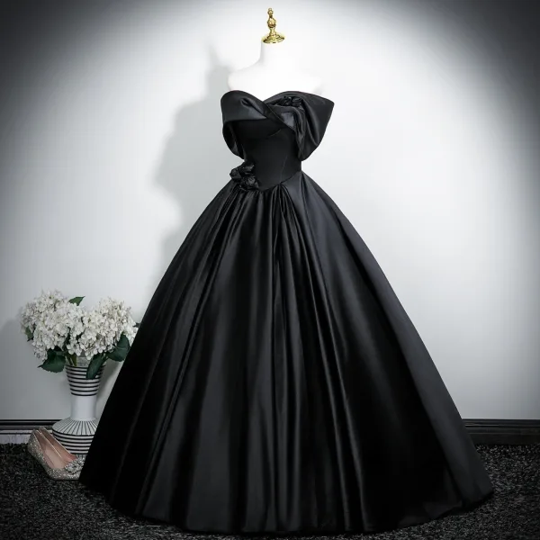 Vintage / Retro Black Prom Dresses 2025 Ball Gown Strapless Sleeveless Backless Floor-Length / Long Prom Formal Dresses