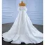 Charming White Trumpet / Mermaid Wedding Dresses 2022 Off-The-Shoulder Puffy Short Sleeve Backless Beading Pearl Sequins Floor-Length / Long Wedding