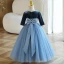 Modest / Simple Navy Blue Wedding Flower Girl Dresses 2023 Ball Gown Scoop Neck Short Sleeve Bow Floor-Length / Long Flower Girl Dresses