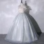 Elegant Sky Blue Sequins Prom Dresses 2023 Ball Gown Off-The-Shoulder Short Sleeve Backless Floor-Length / Long Prom Formal Dresses