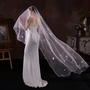 Élégant Blanche Appliques 1 5 M Tulle Voile De Mariée 2025