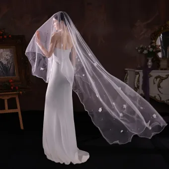 Elegante Witte Appliques 1 5 M Tule Bruidssluier 2025