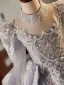 Médiévale Gris Perlage Perle Paillettes En Dentelle Fleur Volants en Cascade Anniversaire Robe Ceremonie Fille 2024 Robe Boule Col Haut Manches Longues Dos Nu Longue