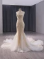 Sparkly High-end Champagne Handmade  Beading Pearl Sequins Evening Dresses 2024 Trumpet / Mermaid Strapless Sleeveless Backless Floor-Length / Long Evening Party
