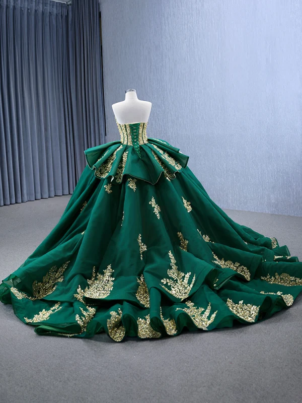 High-end Vintage Mørk Grønn Beading Perle Paljetter Gripende Ruffles Ballkjoler 2024 Ballkjole Kjæreste Korsett Uten Ermer Ryggløse Domstol Tog