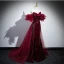 Scintillantes Bordeaux Paillettes Fendue devant Robe De Bal 2024 Trompette / Sirène De l'épaule Gonflée Manches Courtes Dos Nu Train De Balayage Soirée Robe De Ceremonie