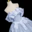 Chic / Beautiful Sky Blue Appliques Prom Dresses A-Line / Princess 2025 Off-The-Shoulder Short Sleeve Backless Floor-Length / Long Formal Dresses
