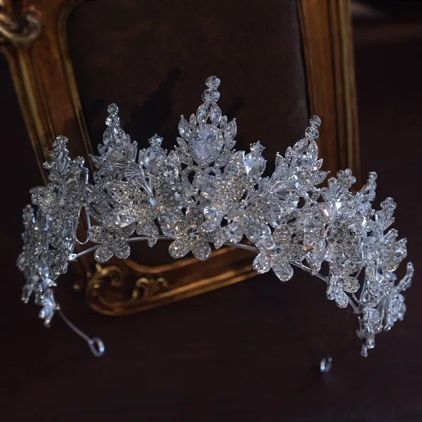 Charmant Argenté Fait main Faux Diamant Cristal Alliage Mariage Couronner Accessoire Cheveux Mariage 2025