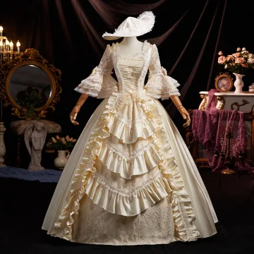 Medeltida Vintage Champagne Spets Blomma Ruffle Balklänningar 2025 Balklänning Fyrkantig Ringning Bell Ärmar Långa Bal Formella Klänningar