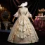 Medieval Vintage / Retro Champagne Lace Flower Ruffle Prom Dresses 2025 Ball Gown Square Neckline Bell sleeves Floor-Length / Long Prom Formal Dresses