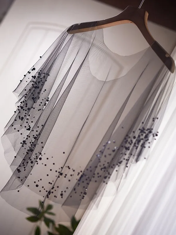 Modest / Simple Black Rhinestone Tulle shawl 2025