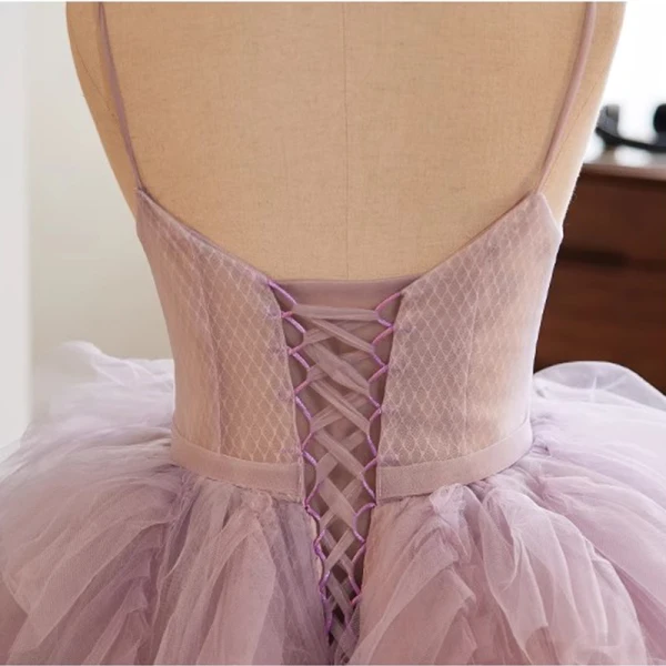 Fashion Blushing Pink Cascading Ruffles Prom Dresses 2023 Ball Gown Spaghetti Straps Sleeveless Backless Sweep Train Formal Dresses