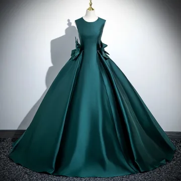 Vintage Retro Dark Green Bow Satin Prom Dresses 2025 Ball Gown Scoop Neck Sleeveless Backless Floor Length Long Prom Formal Dresses