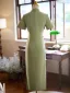 Chinese style Sage Green Tea-length Cheongsam 2024 Trumpet / Mermaid High Neck Short Sleeve