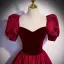 Elegant Burgundy Suede Lace Flower Prom Dresses 2022 A-Line / Princess Square Neckline Puffy Short Sleeve Backless Bow Floor-Length / Long Formal Dresses