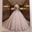Elegant Purple Prom Dresses 2022 Ball Gown Scoop Neck Beading Sequins Short Sleeve Backless Floor-Length / Long Formal Dresses
