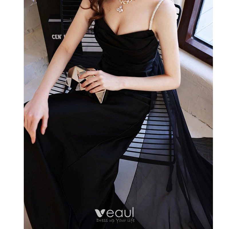 black chiffon sleeveless dress Black Chiffon Halter High Low Party Dress Homecoming Dress, Black Brid –  Cutedressy