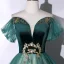 Elegant Dark Green Beading Sequins Prom Dresses 2023 Ball Gown Off-The-Shoulder Short Sleeve Backless Floor-Length / Long Prom Formal Dresses
