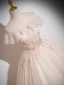Chic / Beautiful Champagne Beading Sequins Lace Flower Prom Dresses 2024 Ball Gown Off-The-Shoulder Sleeveless Backless Floor-Length / Long Prom Formal Dresses