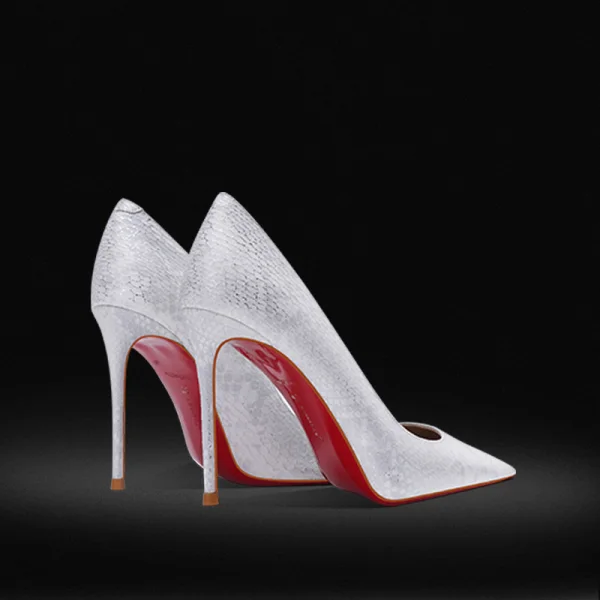 Charmant Blanche Soirée Semelle Rouge Motif Peau De Serpent Escarpins 2023 Cuir 8 cm Talons Aiguilles À Bout Pointu Escarpins Talons Hauts