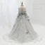 Fashion Grey Appliques Prom Flower Girl Dresses 2022 A-Line / Princess Scoop Neck Sleeveless Bow Sash Sweep Train Flower Girl Dresses