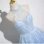 Bling Bling Himmelblau Perlenstickerei Pailletten Ballkleider 2025 A Linie Neckholder Ärmellos Rückenfreies Lange Ball Festliche Kleider