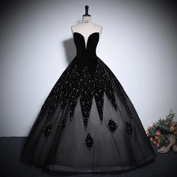 Vintage Retro Black Rhinestone Prom Dresses 2024 Ball Gown Off-The-Shoulder Short Sleeve Vintage Retro Black Rhinestone Prom Dresses 2024 Ball Gown Off-The-Shoulder Short Sleeve