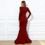 Vintage / Retro Burgundy Split Front Evening Dresses 2022 Trumpet / Mermaid V-Neck Long Sleeve Floor-Length / Long Evening Party Formal Dresses