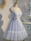 Chic / Belle Bleu Ciel Volants Perle En Dentelle Fleur Anniversaire Robe De Fête 2022 Princesse Bretelles Spaghetti Sans Manches Dos Nu Noeud Longue Cocktail Robe De Ceremonie