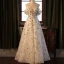 Chic / Beautiful Ivory Pearl Sequins Appliques Prom Dresses 2024 A-Line / Princess Off-The-Shoulder Short Sleeve Backless Floor-Length / Long Prom Formal Dresses