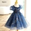 Chic / Beautiful Grey Star Sequins Short Flower Girl Dresses 2023 Square Neckline Short Sleeve Backless Prom Flower Girl Dresses